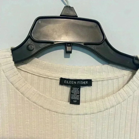 Eileen Fisher Tencel Ribbed Short Sleeve Tunic Top Size Small OFF white - Picture 2 of 5